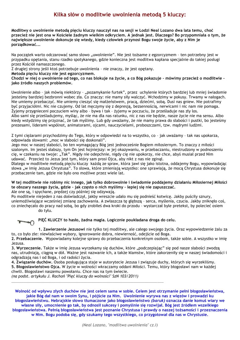 Kilka słów o modlitwie uwolnienia